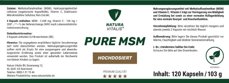 Pure MSM - 120 Kapseln von Natura Vitalis