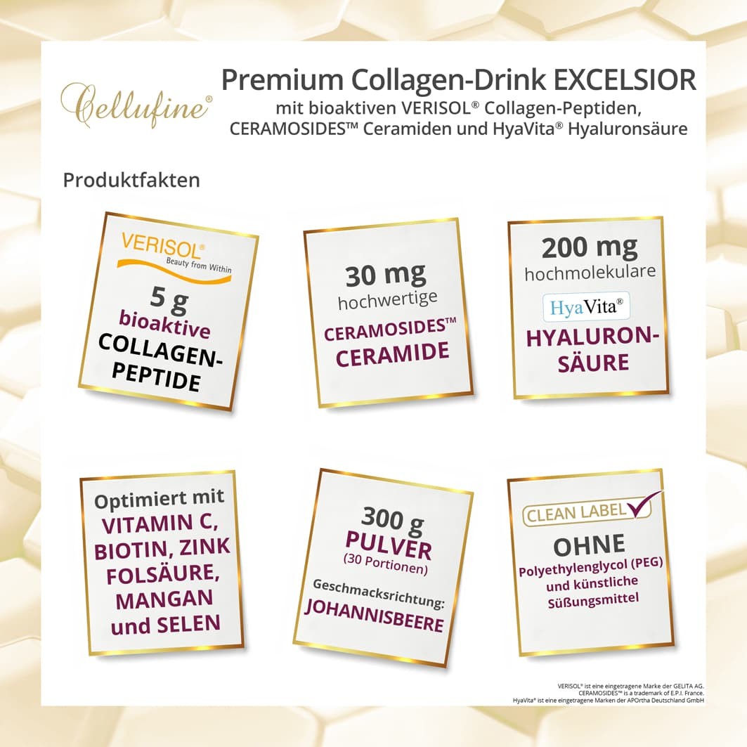 Cellufine Premium Collagen-Drink excelsior mit HyaVita Hyaluronsure & Verisol