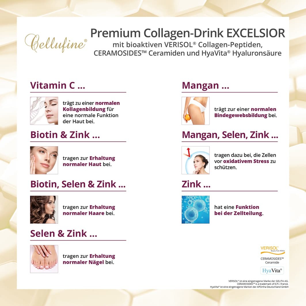 Cellufine Premium Collagen-Drink excelsior mit HyaVita Hyaluronsure & Verisol