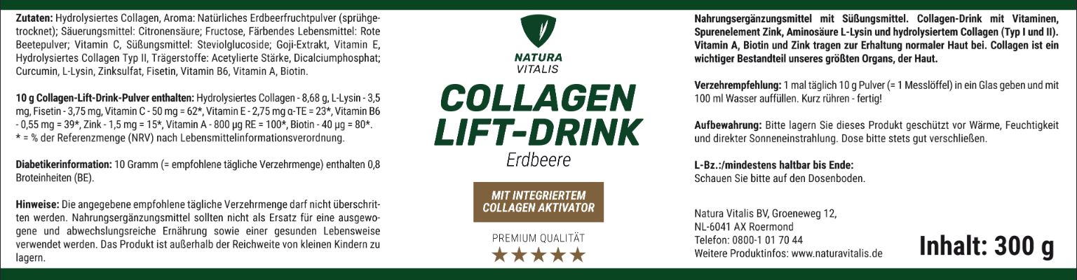 Collagen-Lift-Drink (300g) mit Activator L-Lysin - Erdbeere
