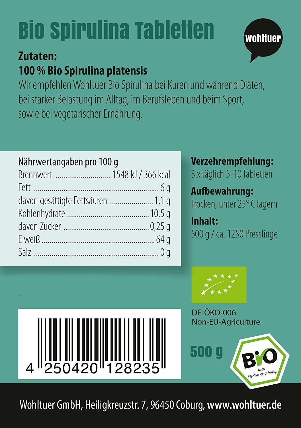 Bio Spirulina Tabletten 500g - 1250 Presslinge