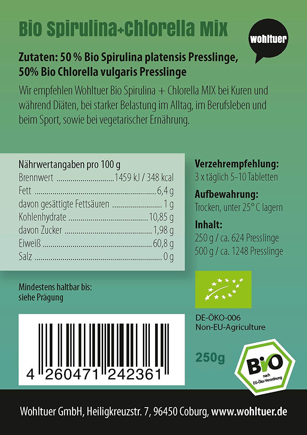 Bio Spirulina + Chlorella Mix - 624 Presslinge