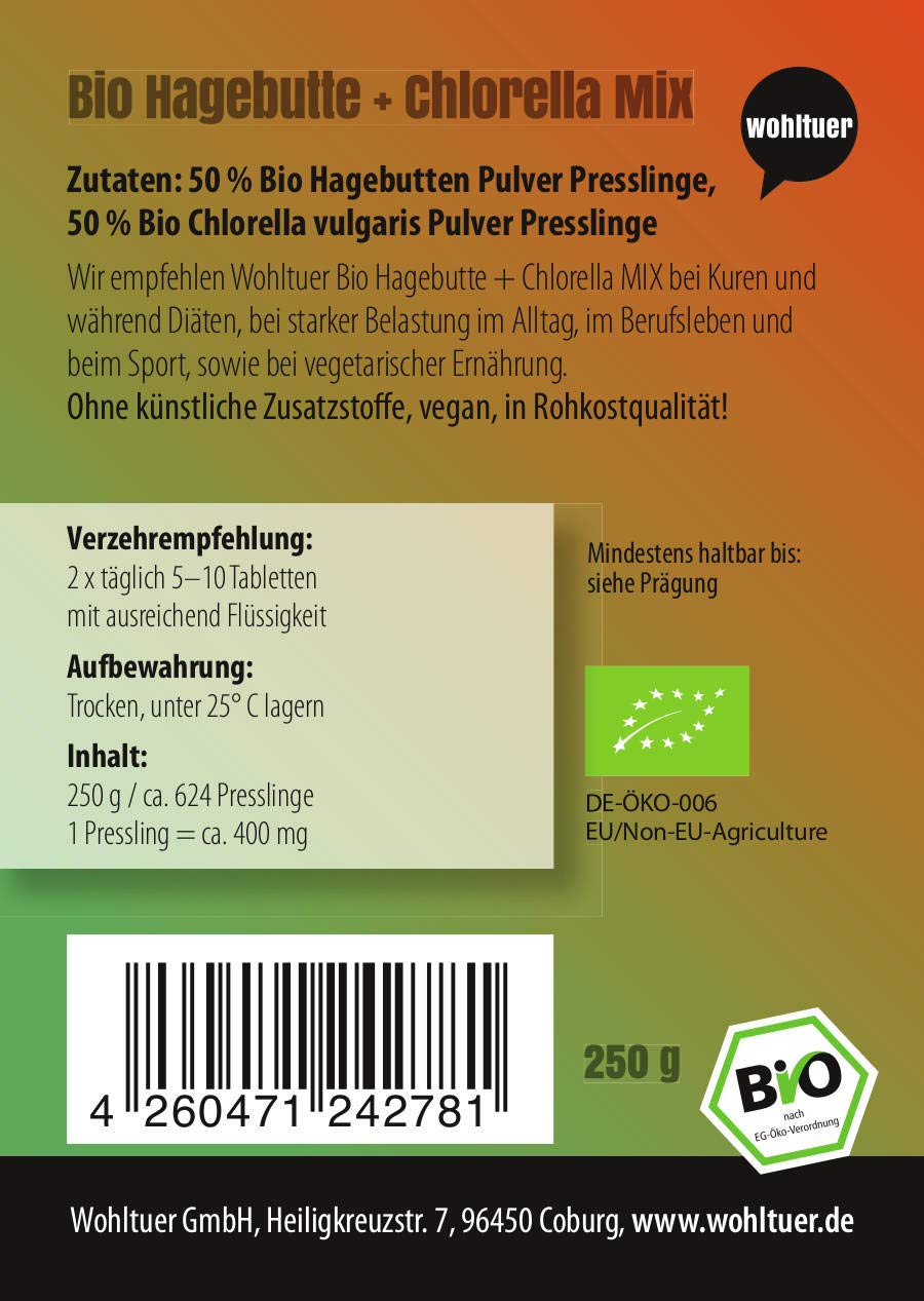 Bio Hagebutte + Chlorella Mix - 624 Presslinge