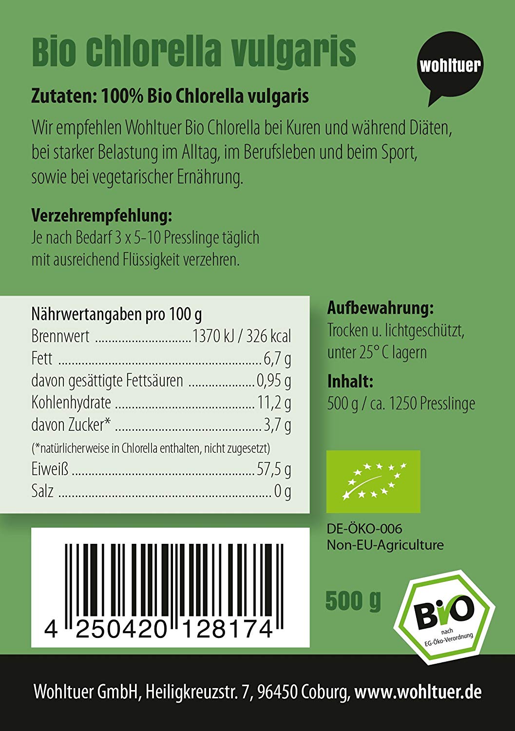 Bio Chlorella Tabletten - 1250 Presslinge