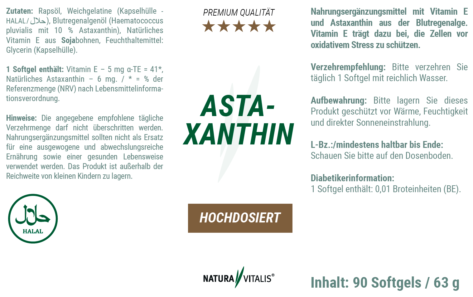 Astaxanthin von Natura Vitalis - 90 Softgels