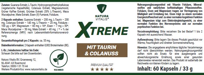 Xtreme mit Taurin, Colanuss & Guarana - 60 Kapseln