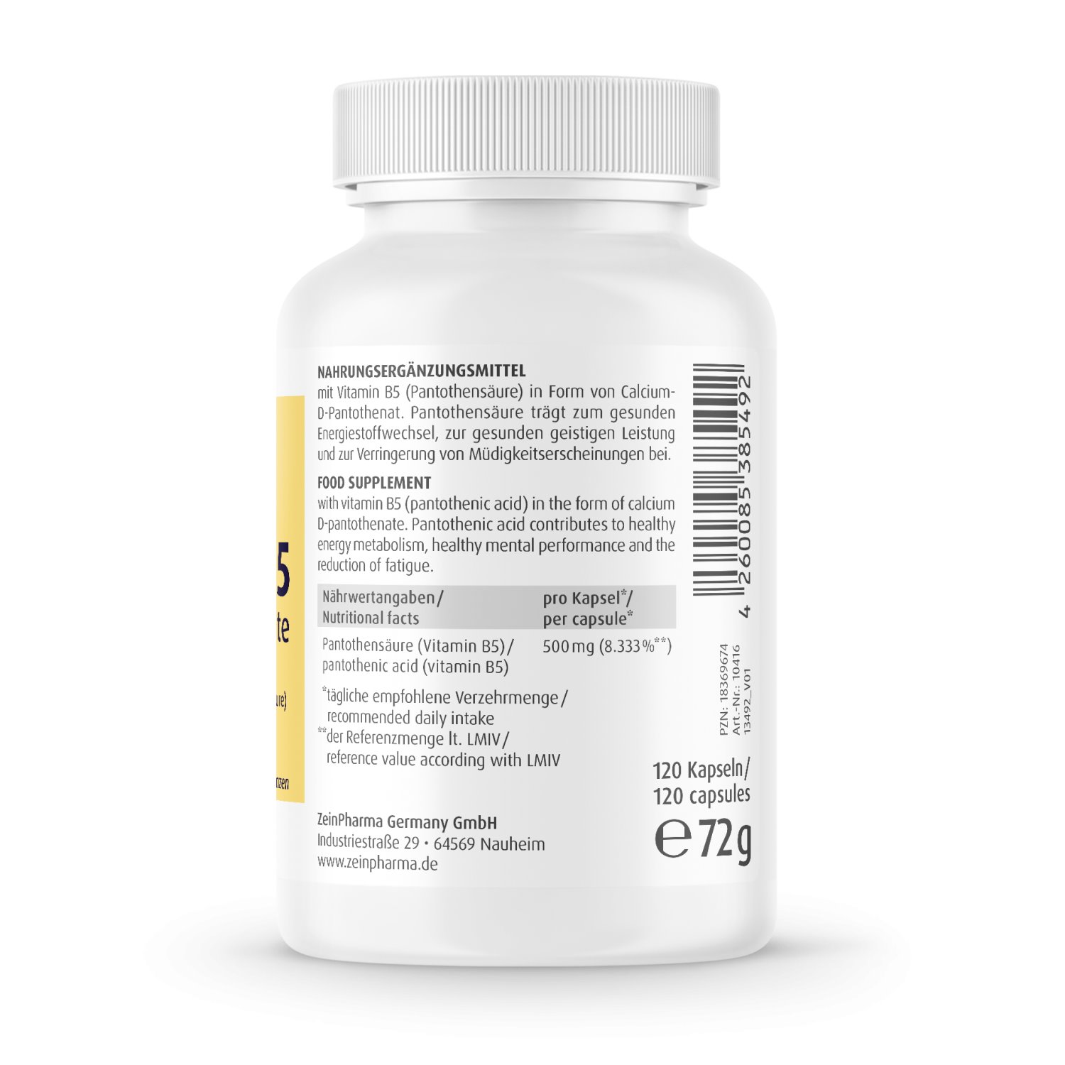 Vitamin B5 Forte 500mg - 120 Kapseln