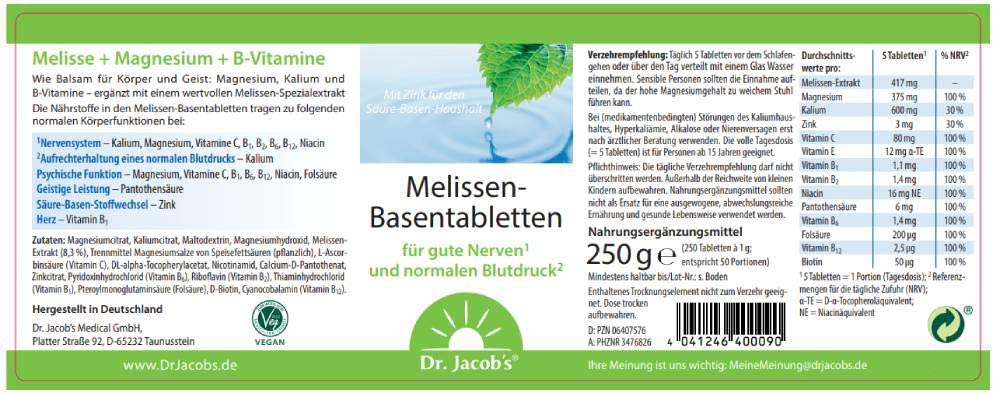 Dr. Jacobs Melissen-Basentabletten 250 Tabl.