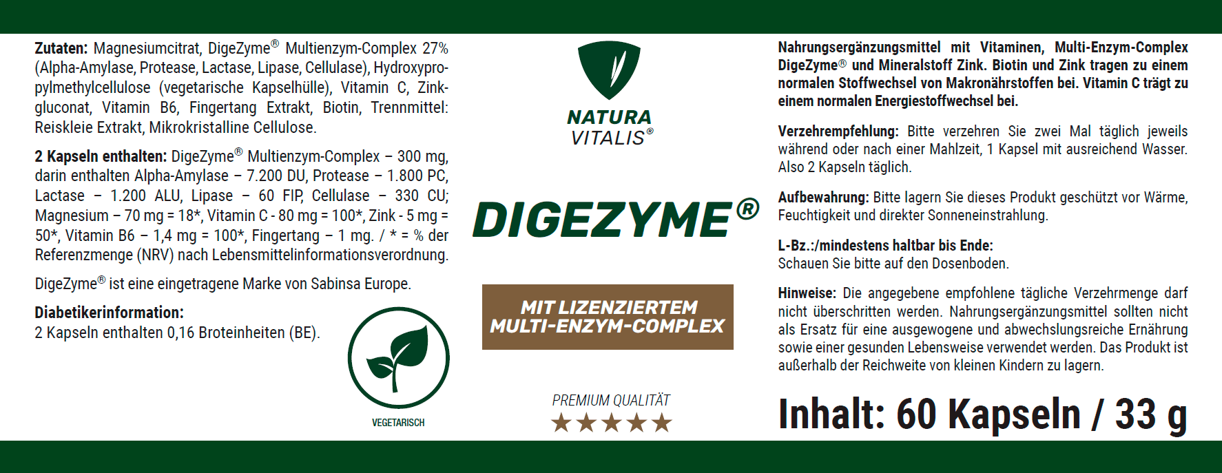 DIGEZYME - Multi-Enzym-Komplex - 60 Kapseln