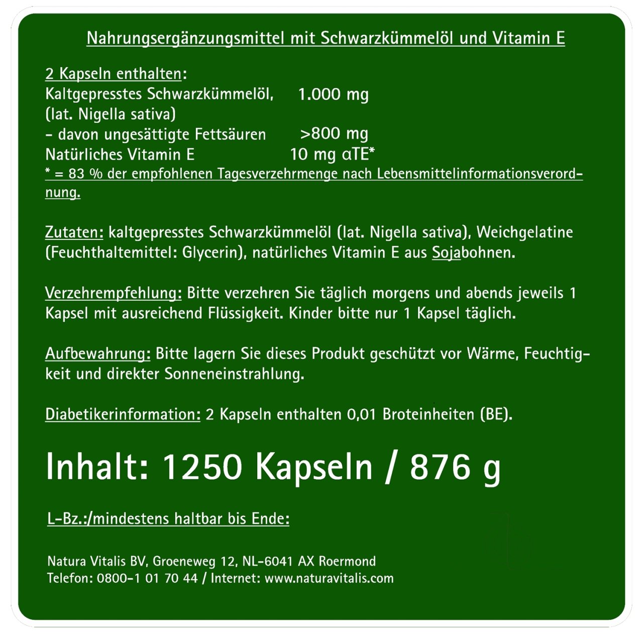 Echtes Schwarzkmmel-l 1250 Kapseln in dekorativer Pyramide