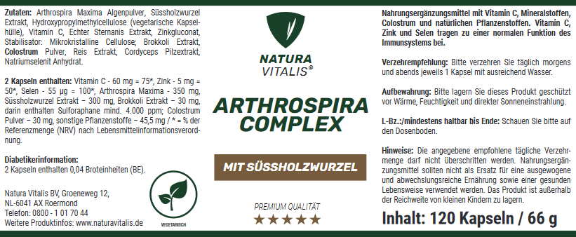 Arthrospira Complex von Natura Vitalis - 120 Kapseln