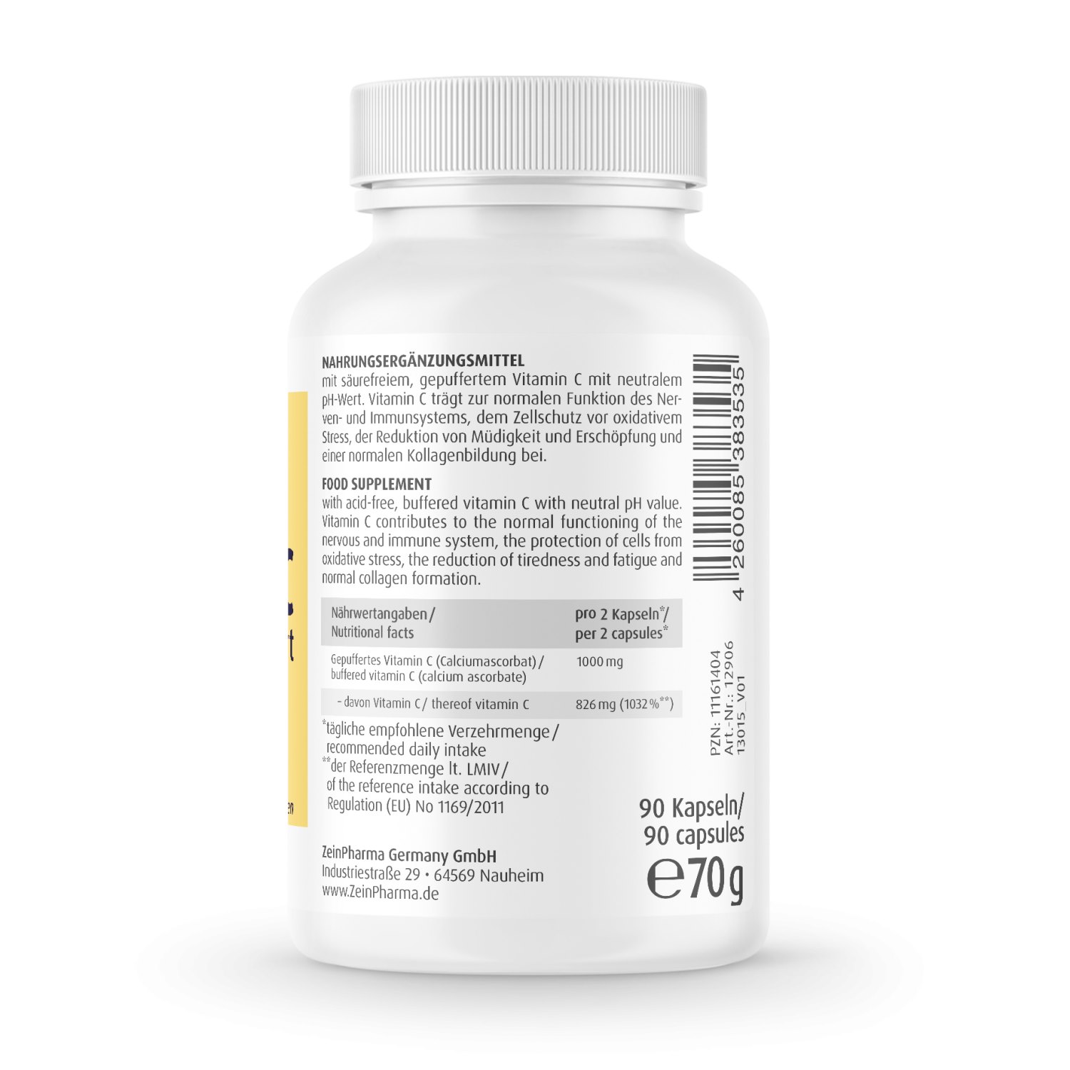 Gepuffertes Vitamin C 500 mg Kapseln von ZeinPharma