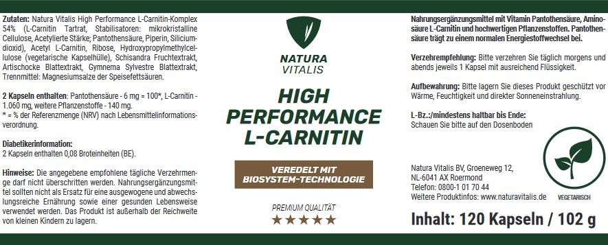 High Performance L-Carnitin - 120 Kapseln