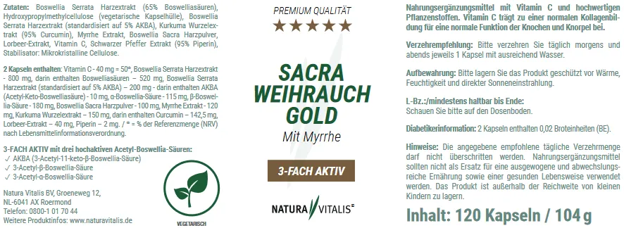 Sacra Weihrauch Gold plus Myrrhe - 120 Kapseln
