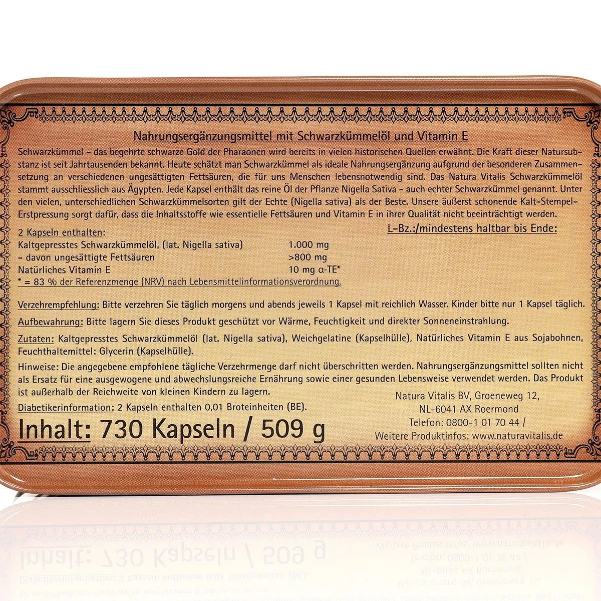 Echtes Schwarzkmmel-l 730 Kapseln in dekorativer Dose