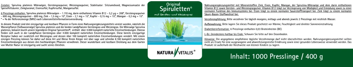 Spirulina plus Gerstengras & Weizengras - 1000 Presslinge