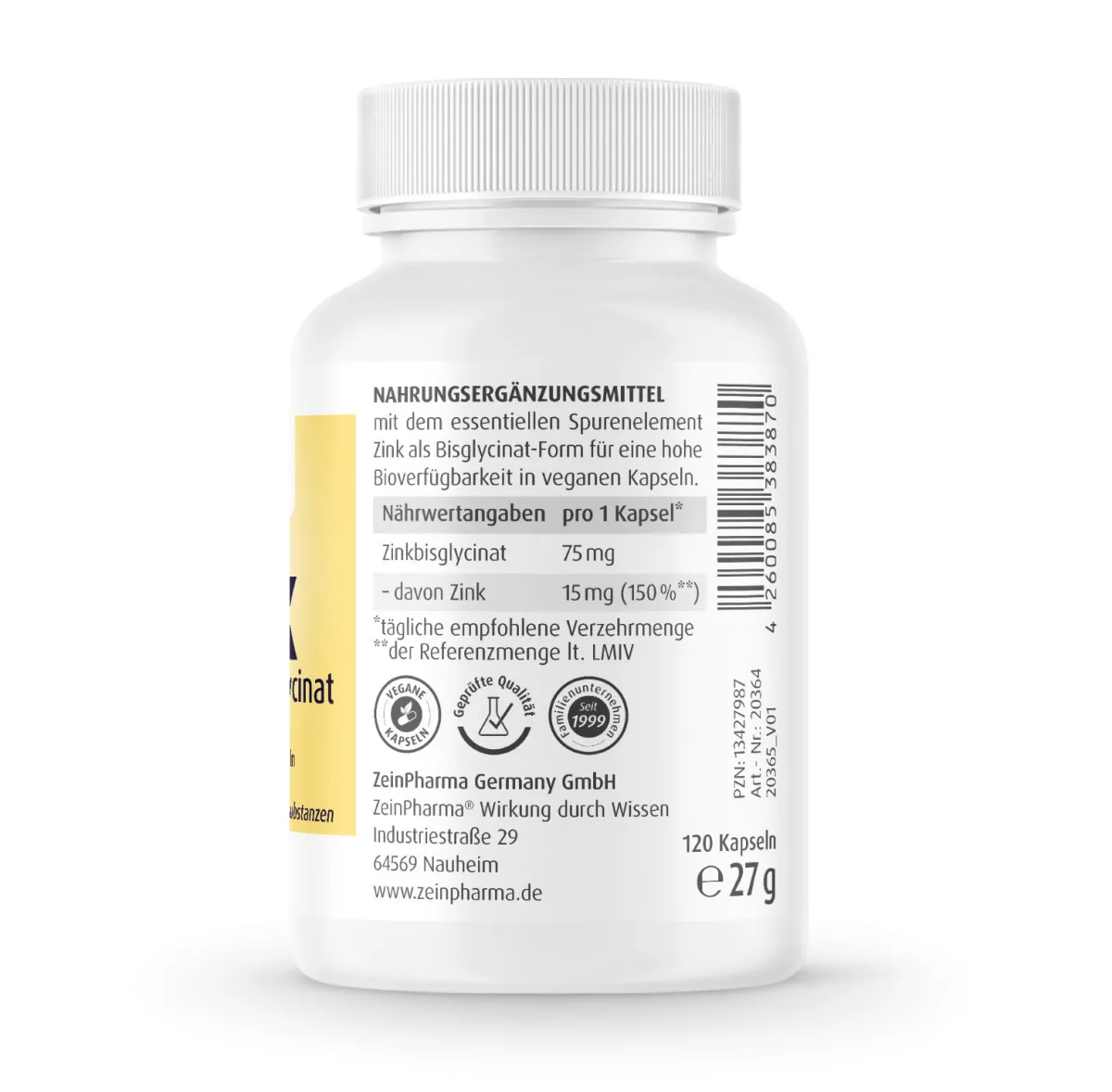 Zink-Glycinat 15mg - 120 Kapseln