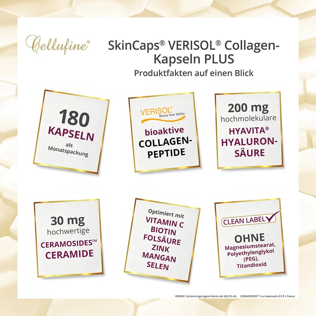 Cellufine Collagen SkinCaps mit Verisol & HyaVita Hyaluronsure - 180 Kapseln