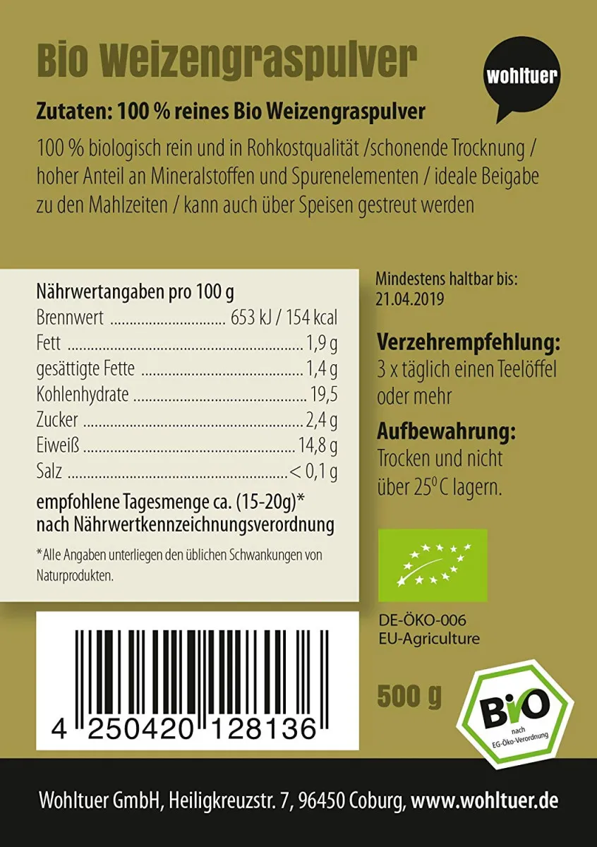 Bio Weizengras Pulver - 500g