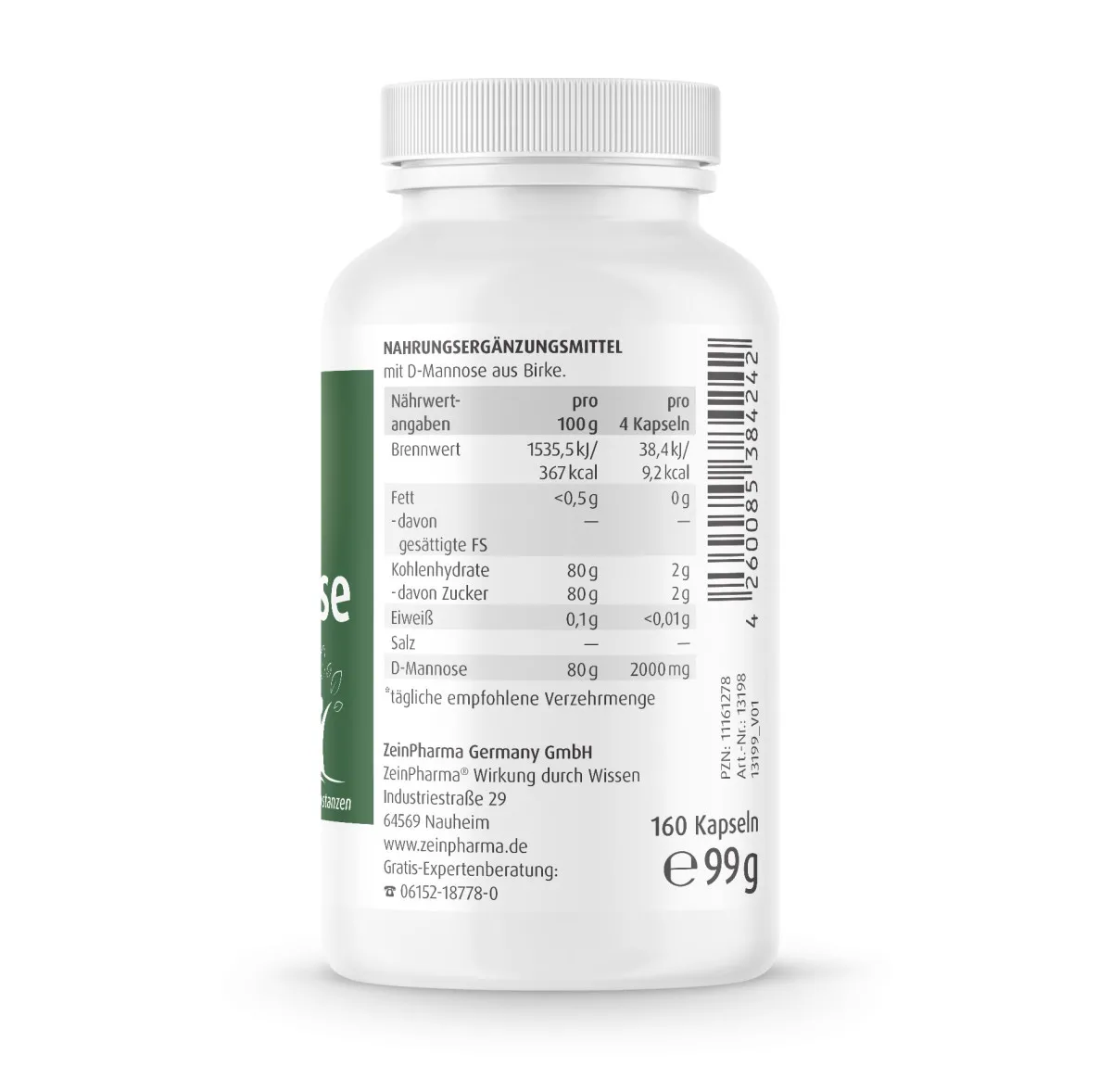 Natural D-Mannose 500mg - 160 Kapseln