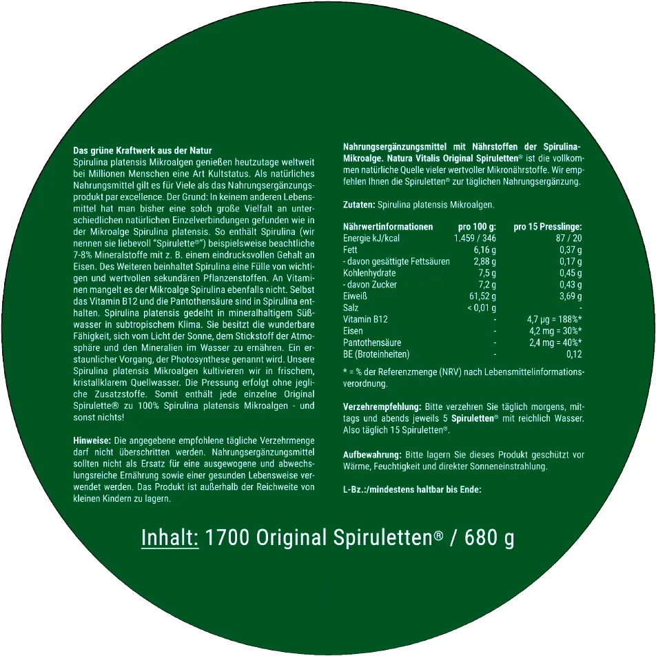 Original Spiruletten 1700 Presslinge + GRATIS Pillendose