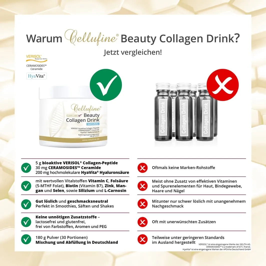 Cellufine Beauty-Collagen-Drink mit HyaVita Hyaluronsure NATURAL - 180g