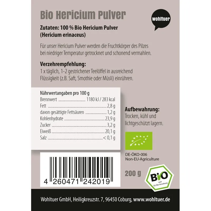 Bio Hericium Pulver - 200g