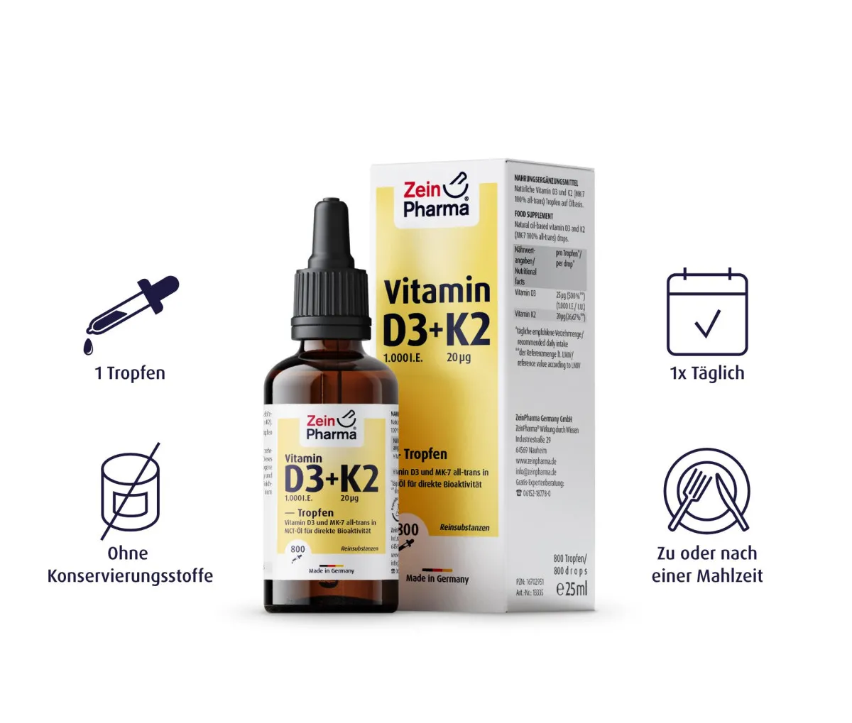 Vitamin D3 1.000 I.E. + K2 20 g Tropfen - 25ml