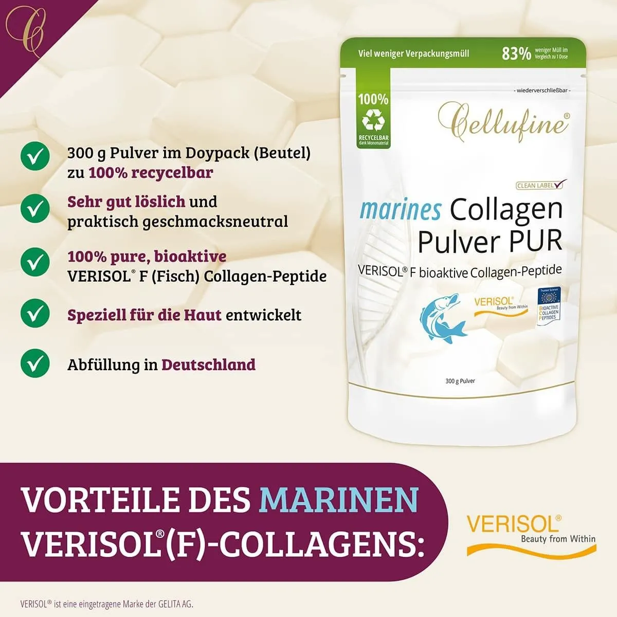 Cellufine� Collagen-Pulver PUR mit VERISOL� F (Fisch) - 300g Doypack
