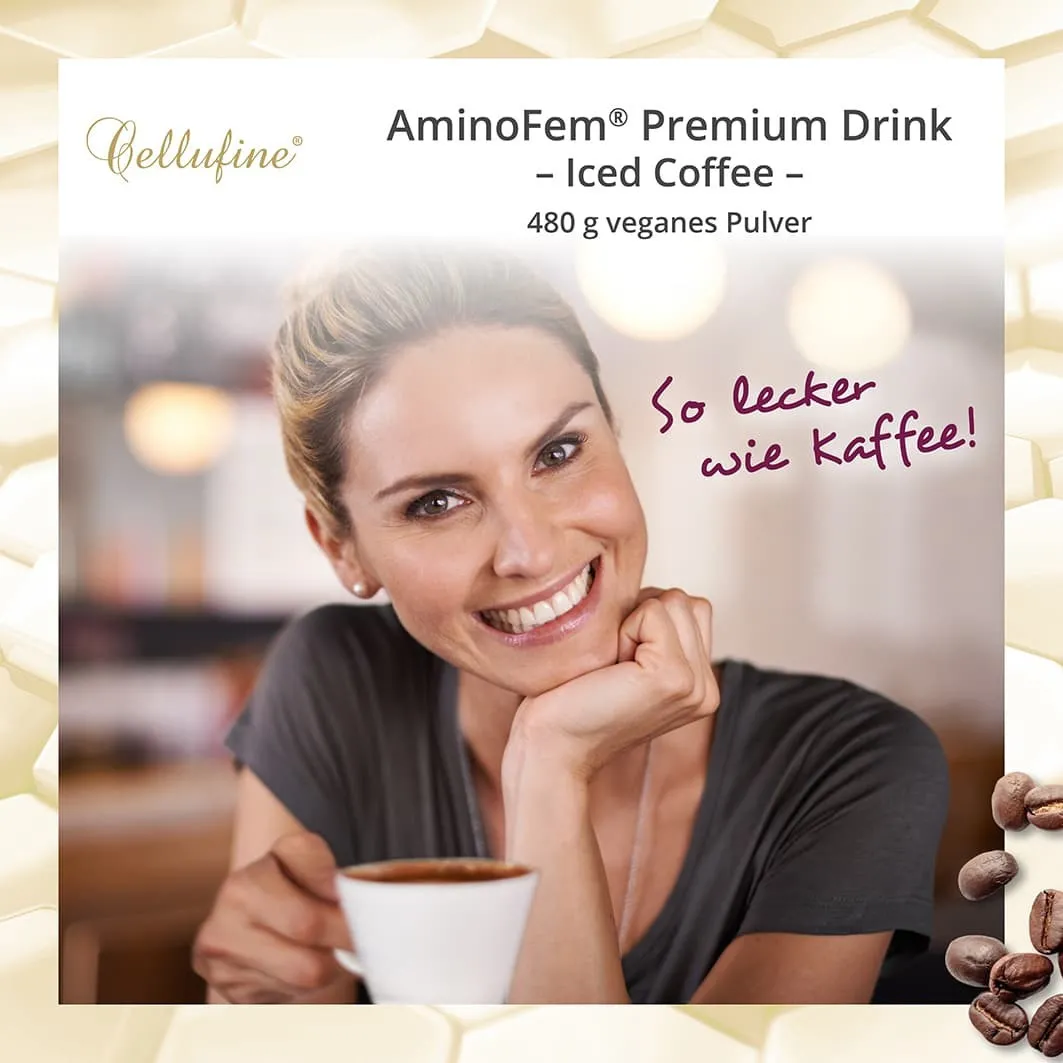 Cellufine AminoFem 8 essentielle Aminosuren Premium Drink - Iced Coffee - 480 g veganes Pulver