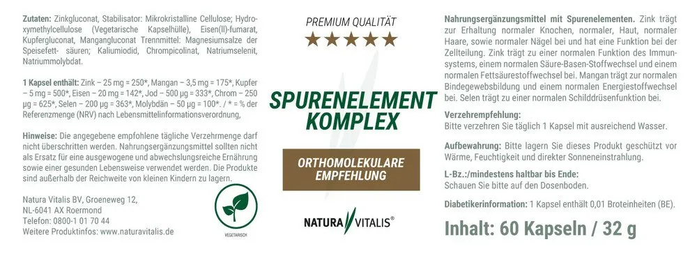 Spurenelement Komplex hochdosiert - 60 vegetarische Kapseln